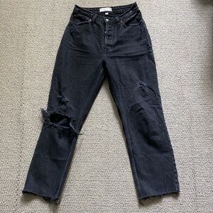 Abercrombie & Fitch Curve Love Black Distressed Dad Jean in Short